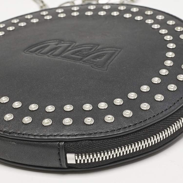 Pre Owned McQ by Alexander McQueen Black Leather Studded Round Chain Pouch