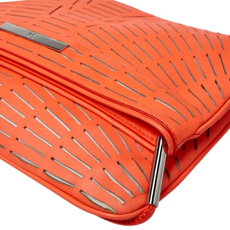 Pre Owned McQ by Alexander McQueen Neon Orange Laser Cut Fold Over Clutch