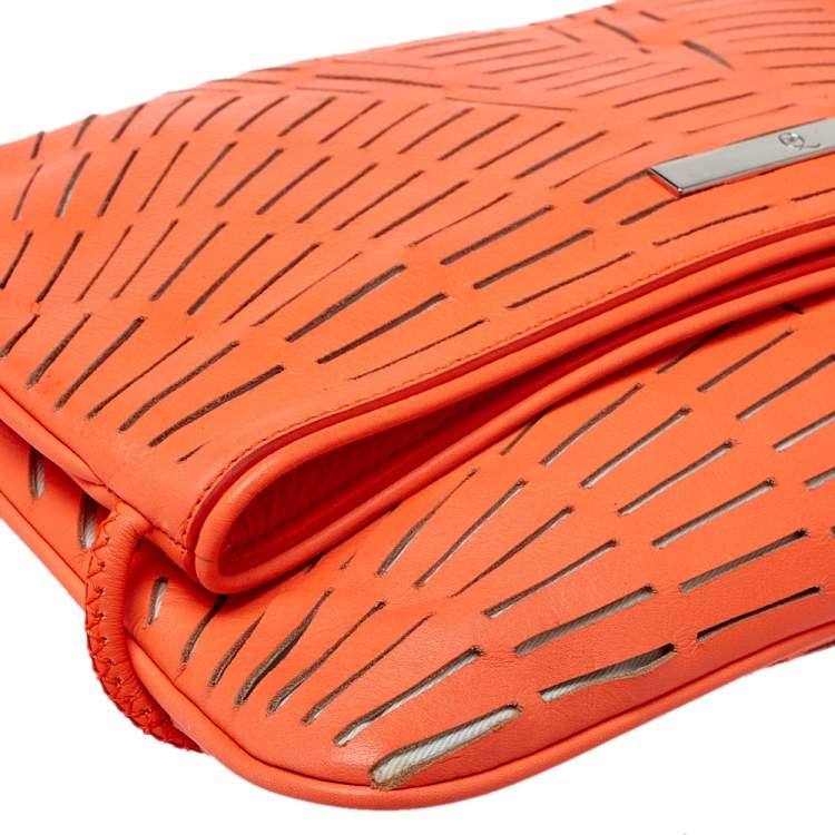 Pre Owned McQ by Alexander McQueen Neon Orange Laser Cut Fold Over Clutch