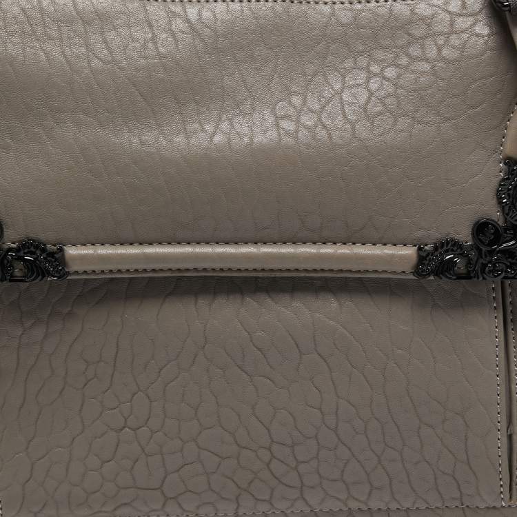 Pre Owned McQ by Alexander McQueen Grey Pebbled Leather Frame Flap Tote