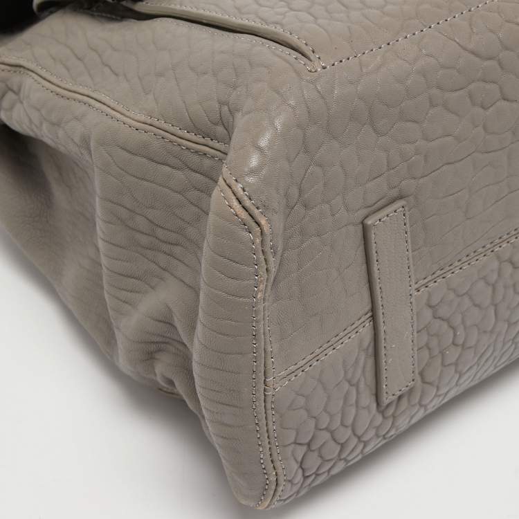Pre Owned McQ by Alexander McQueen Grey Pebbled Leather Frame Flap Tote