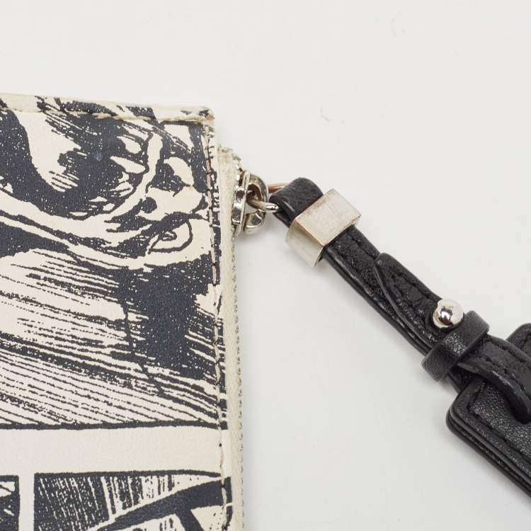 Pre Owned McQ by Alexander McQueen White/Black Manga Print Leather Zip Pouch