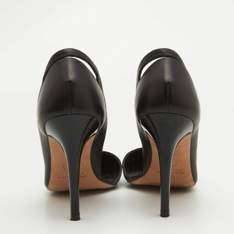 Pre Owned McQ by Alexander McQueen Black Leather Lex D'orsay Pumps Size 38