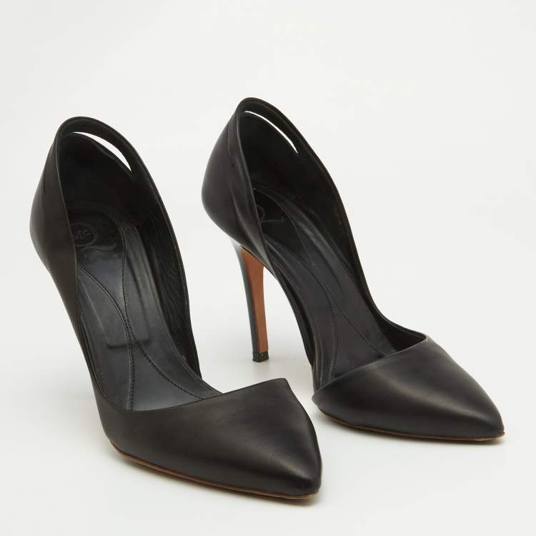 Pre Owned McQ by Alexander McQueen Black Leather Lex D'orsay Pumps Size 38