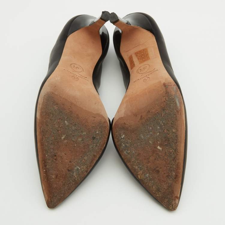 Pre Owned McQ by Alexander McQueen Black Leather Lex D'orsay Pumps Size 38