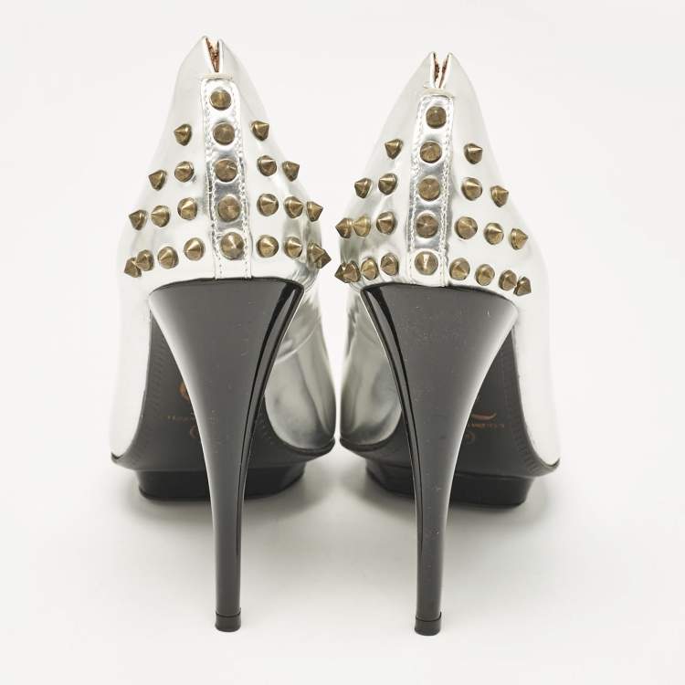 Pre Owned McQ by Alexander McQueen Silver Leather Platform Pumps Size 39