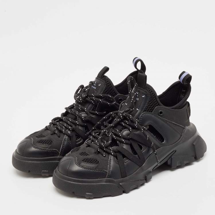 Pre Owned McQ by Alexander McQueen Black Leather and Mesh Lace Up Sneakers Size 40