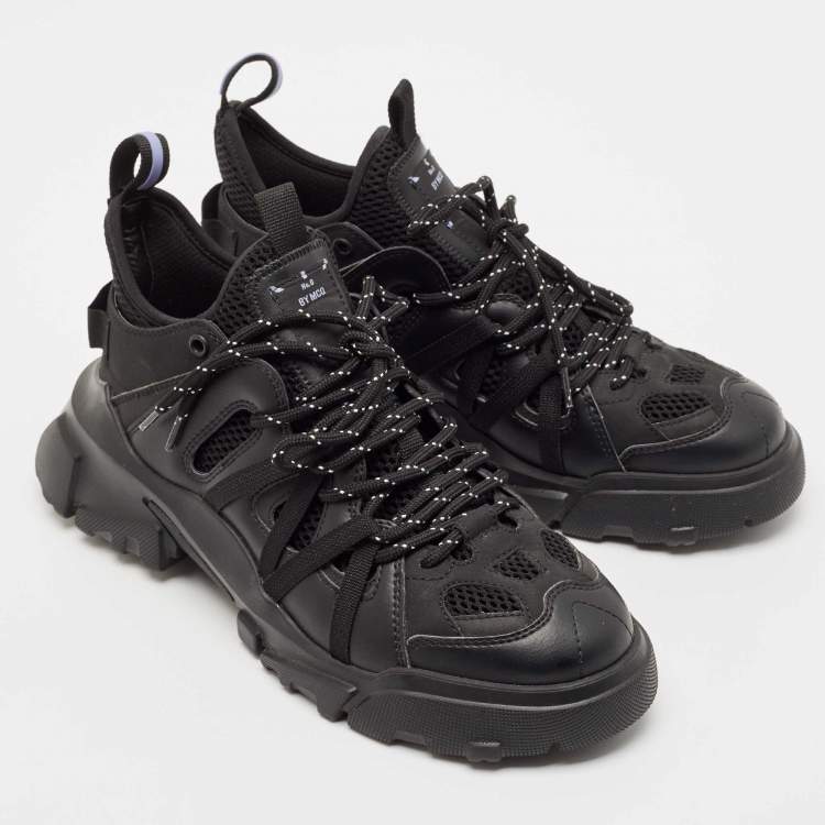 Pre Owned McQ by Alexander McQueen Black Leather and Mesh Lace Up Sneakers Size 40