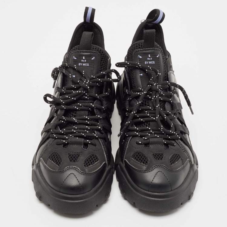 Pre Owned McQ by Alexander McQueen Black Leather and Mesh Lace Up Sneakers Size 40