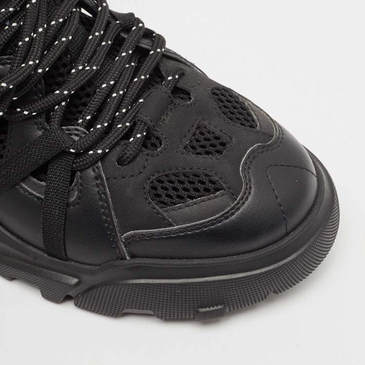 Pre Owned McQ by Alexander McQueen Black Leather and Mesh Lace Up Sneakers Size 40