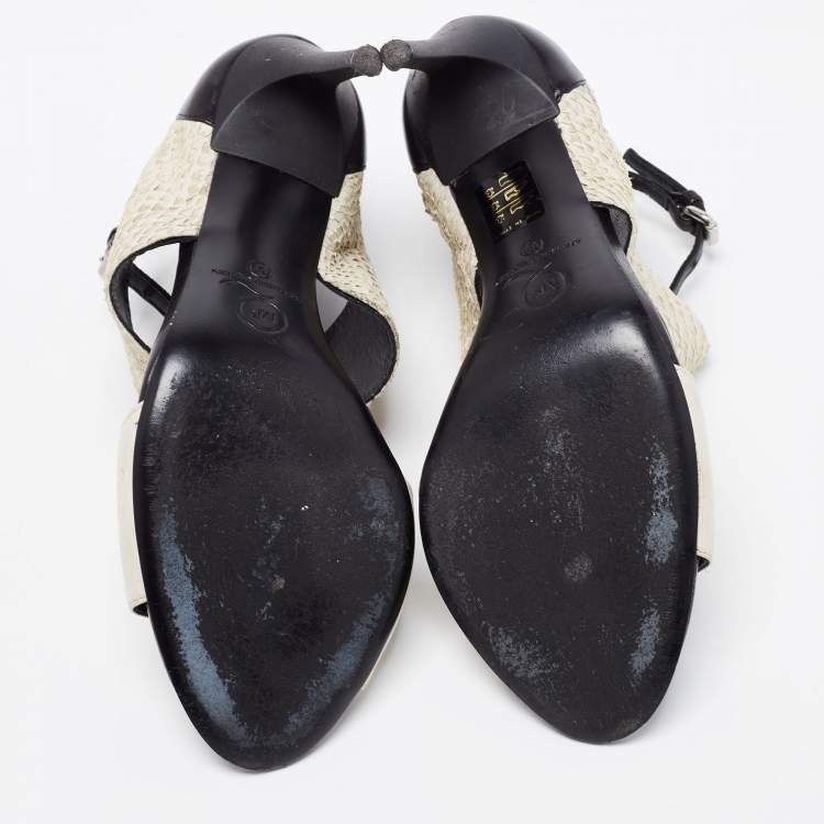 Pre Owned McQ by Alexander McQueen Off-White/Black Snakeskin And Leather Ankle Strap Sandals Size 39