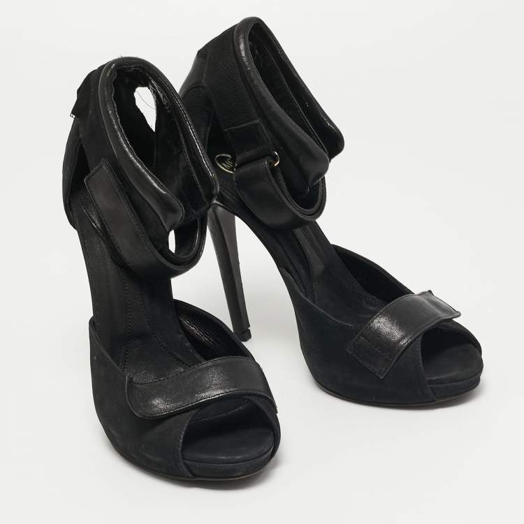 Pre Owned MCQ by Alexander MCQueen Black Nubuck and Leather Ankle Strap Sandals Size 38
