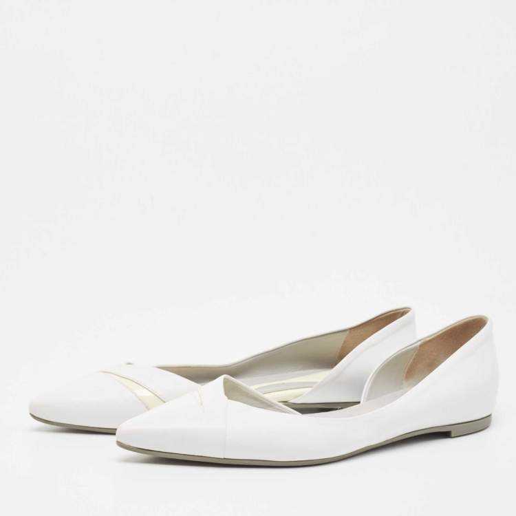 Pre Owned McQ by Alexander McQueen White Leather D'orsay Pointed Toe Ballet Flats Size 40