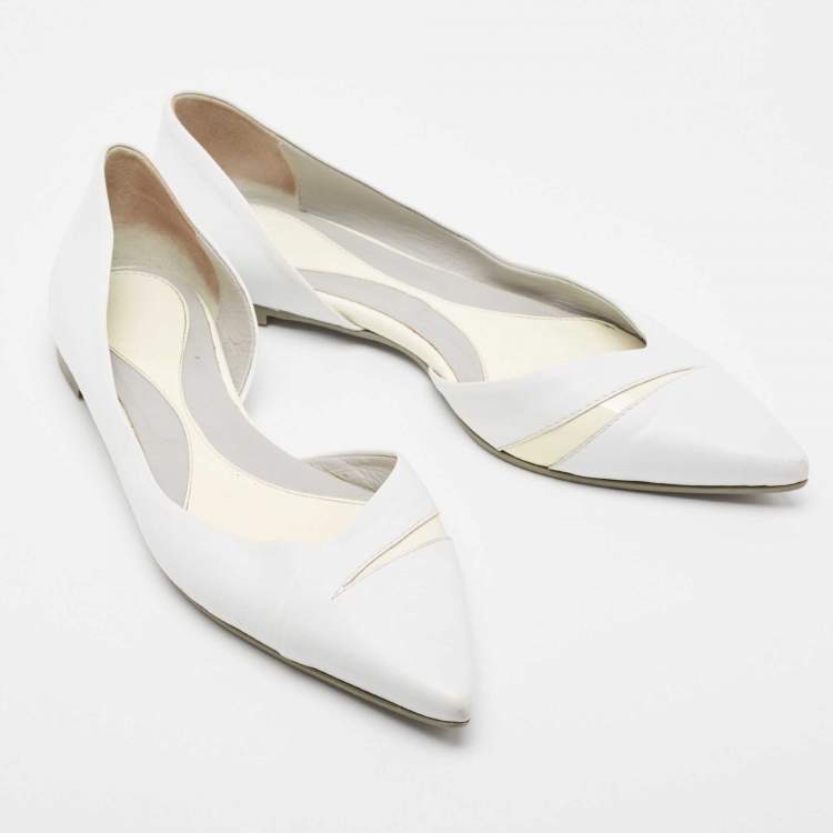 Pre Owned McQ by Alexander McQueen White Leather D'orsay Pointed Toe Ballet Flats Size 40