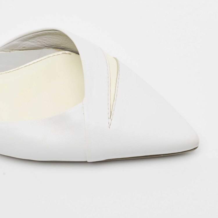 Pre Owned McQ by Alexander McQueen White Leather D'orsay Pointed Toe Ballet Flats Size 40