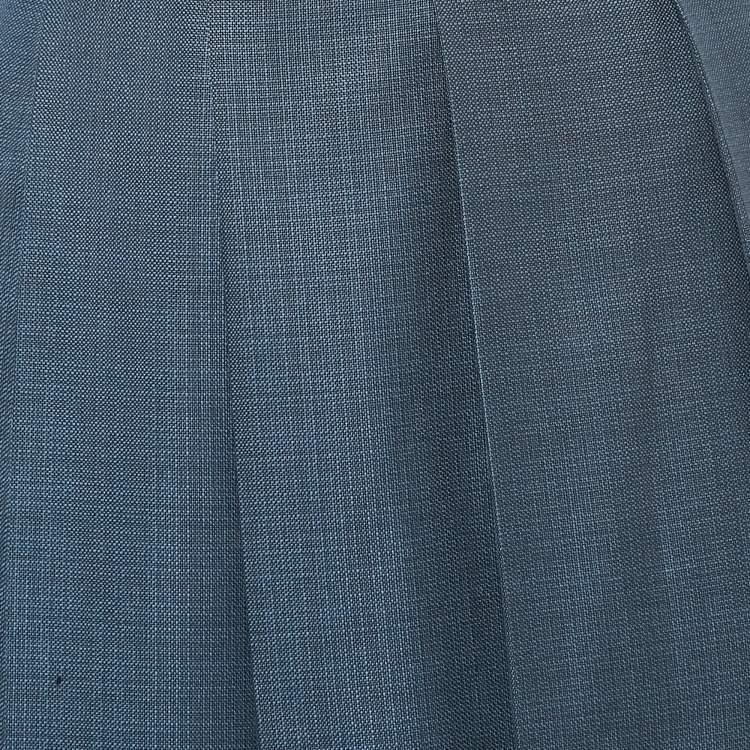 Pre Owned Mero Studio Blue Crepe Pleated Midi Skirt S