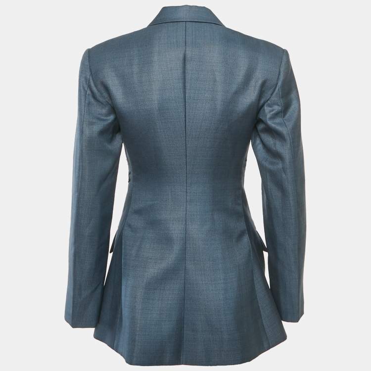 Pre Owned Mero Blue Embroidered Canvas Tailored Blazer S