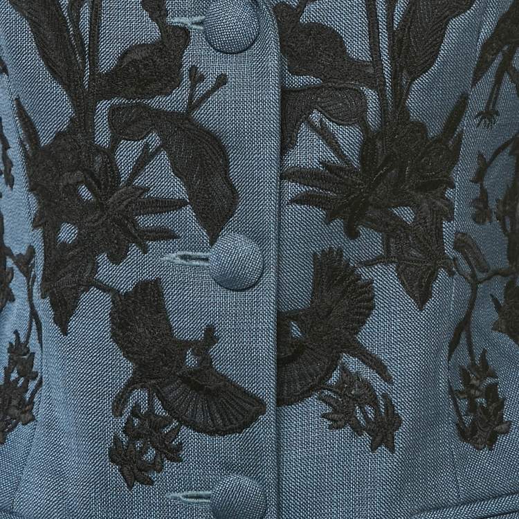 Pre Owned Mero Blue Embroidered Canvas Tailored Blazer S