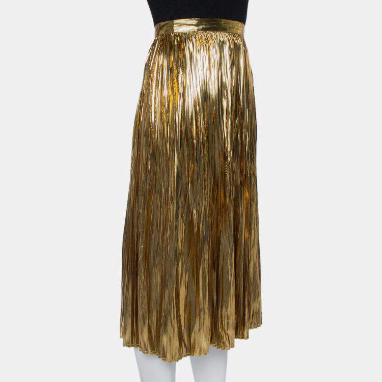 Mes Demoiselles Gold Lurex Silk Pleated Sadiola Midi Skirt S Mes  Demoiselles | TLC