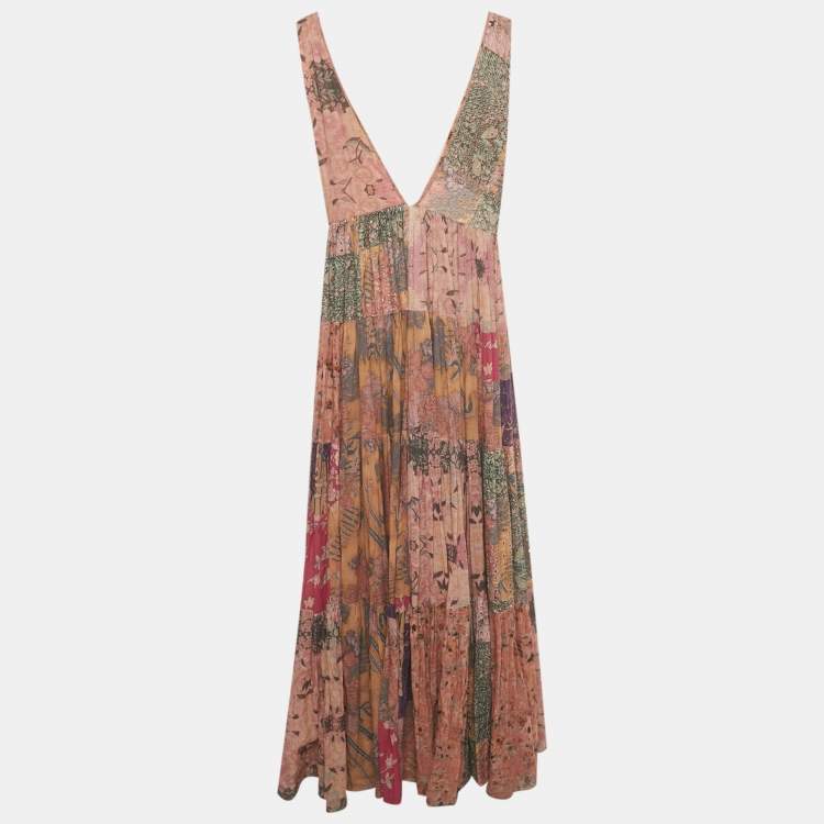 Pre Owned Mes Demoiselles Multicolor Floral Print Eyelet Detail Cotton Maxi Dress S