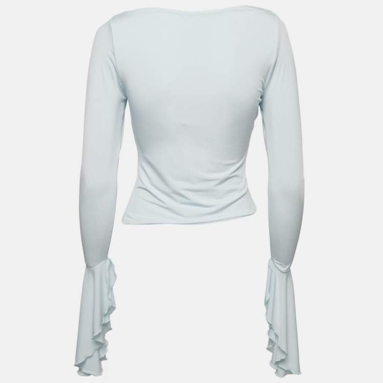 Pre Owned Meshki Blue Jersey Stevie Bell Sleeve Slinky Top M