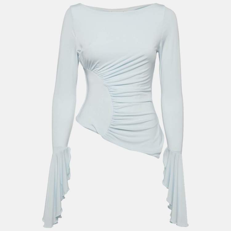 Pre Owned Meshki Blue Jersey Stevie Bell Sleeve Slinky Top M
