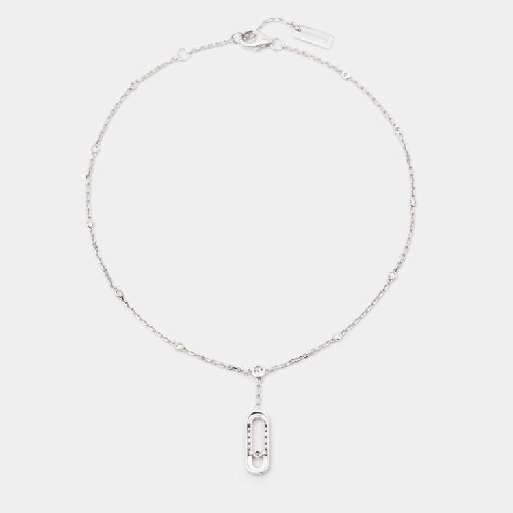 Pre Owned Messika  Move Uno Paved Diamonds 18k White Gold Ankle Bracelet 