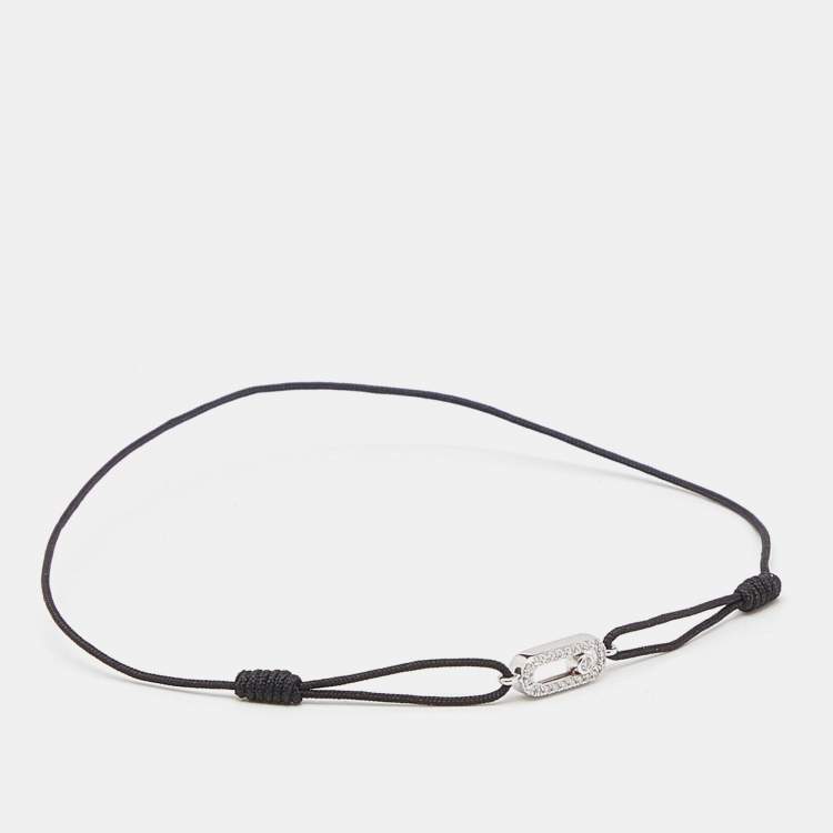 Pre Owned Messika Move Uno Diamond 18K White Gold Black Cord Bracelet