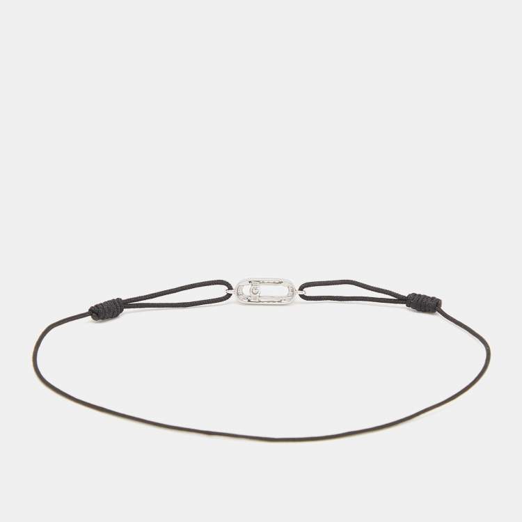 Pre Owned Messika Move Uno Diamond 18K White Gold Black Cord Bracelet