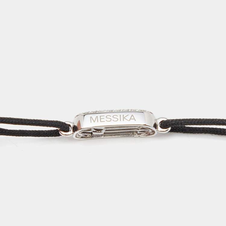 Pre Owned Messika Move Uno Diamond 18K White Gold Black Cord Bracelet