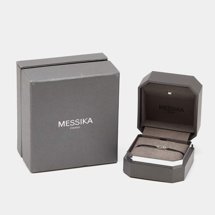 Pre Owned Messika Move Uno Diamond 18K White Gold Black Cord Bracelet