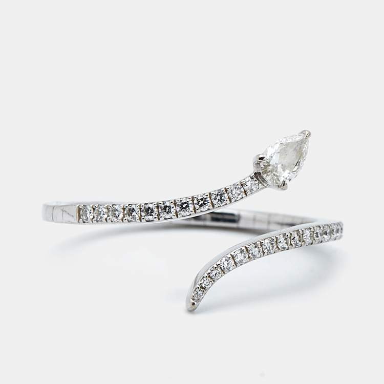 Pre Owned Messika Skinny Snake Diamond 18k White Gold Ring Size 52
