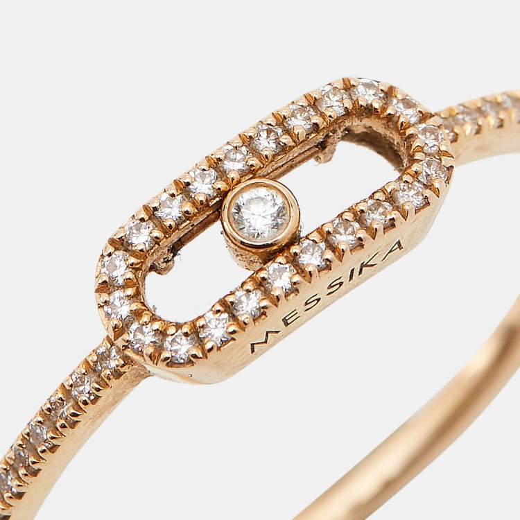 Pre Owned Messika Move Uno Pave Diamonds 18k Rose Gold Ring Size 59