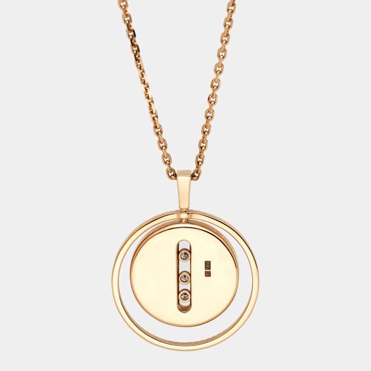 Pre Owned Messika Mother of Pearl Diamond Lucky Move MM 18K Rose Gold Pendant Necklace