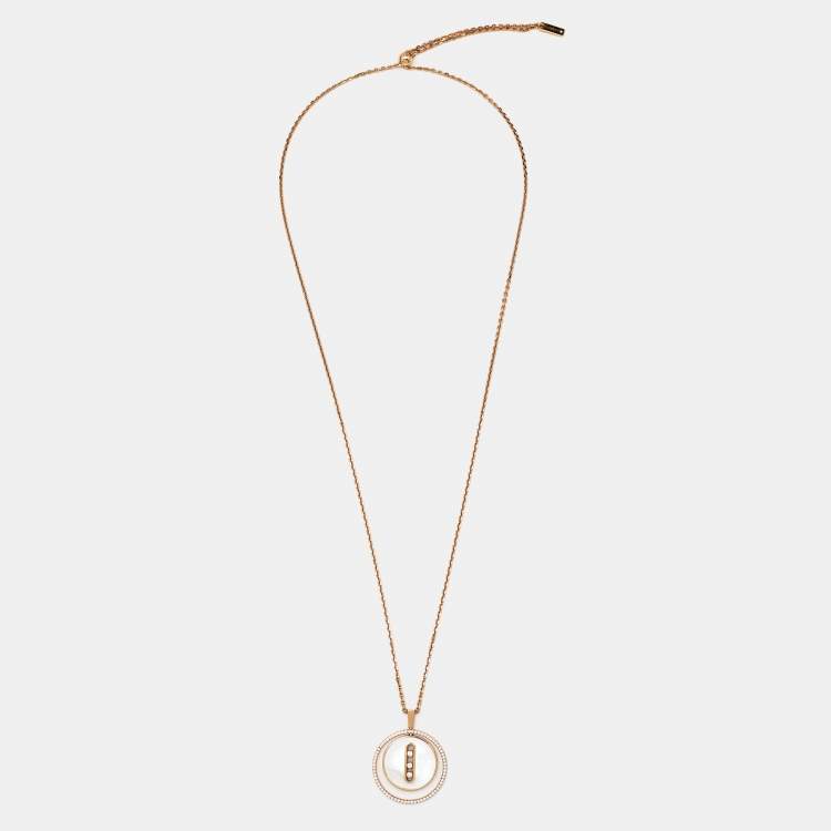 Pre Owned Messika Mother of Pearl Diamond Lucky Move MM 18K Rose Gold Pendant Necklace