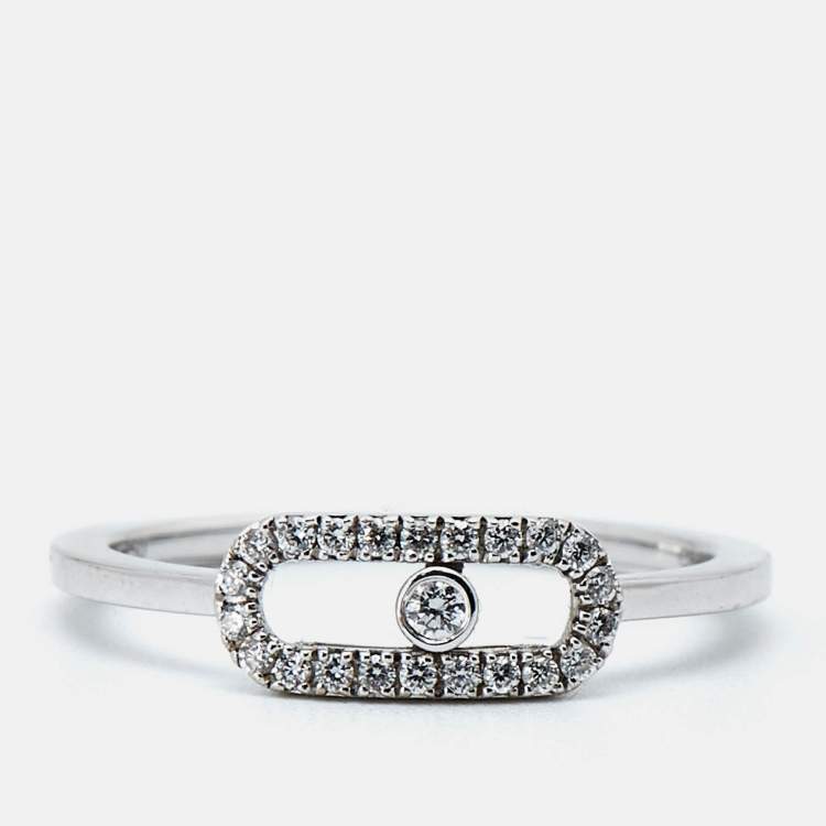 Pre Owned Messika Move Uno Diamonds 18k White Gold Ring Size 48