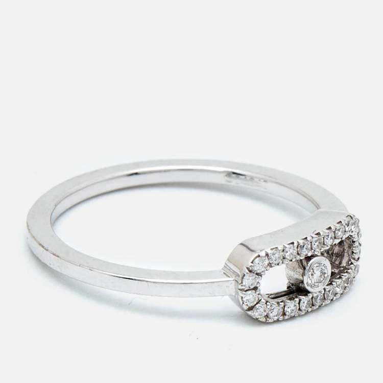 Pre Owned Messika Move Uno Diamonds 18k White Gold Ring Size 48