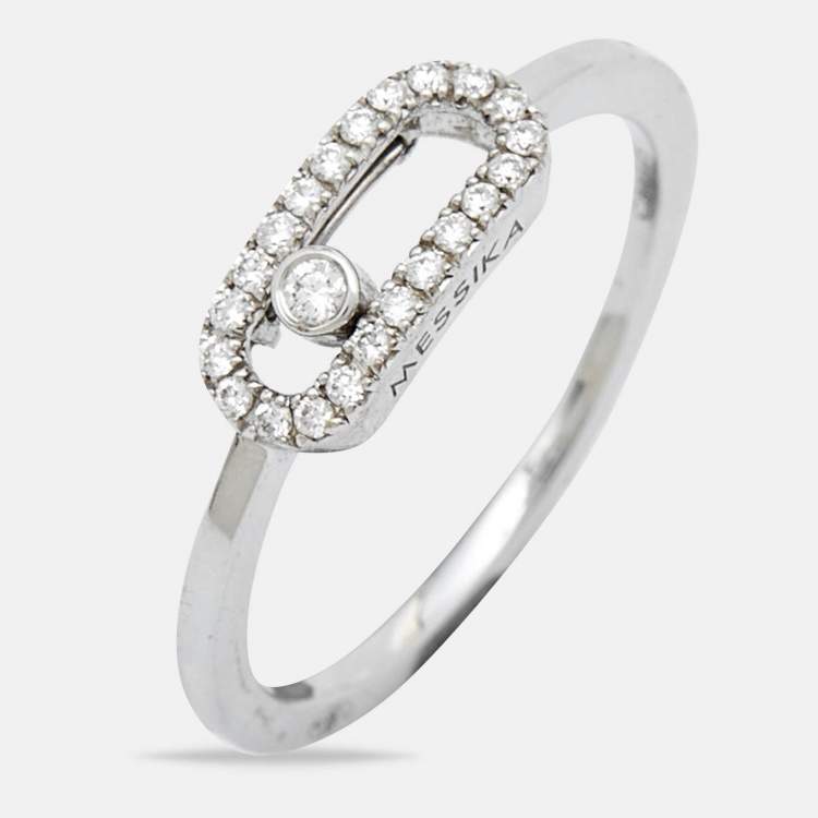Pre Owned Messika Move Uno Diamonds 18k White Gold Ring Size 48