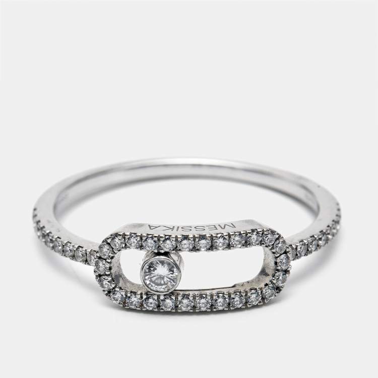 Pre Owned Messika Move Uno Pave Diamonds 18k White Gold Ring Size 59