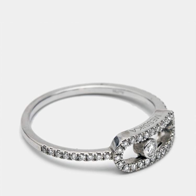 Pre Owned Messika Move Uno Pave Diamonds 18k White Gold Ring Size 59