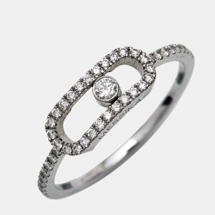 Pre Owned Messika Move Uno Pave Diamonds 18k White Gold Ring Size 59