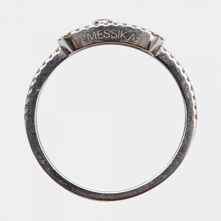 Pre Owned Messika Move Uno Pave Diamonds 18k White Gold Ring Size 59