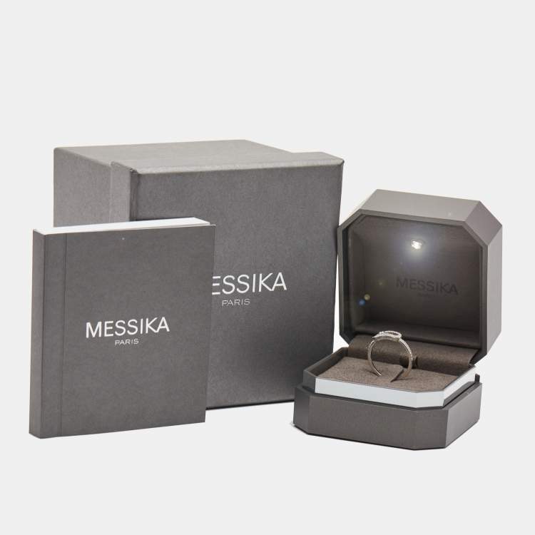 Pre Owned Messika Move Uno Pave Diamonds 18k White Gold Ring Size 59