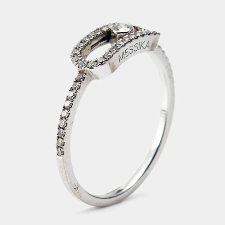 Pre Owned Messika Move Uno Pave Diamonds 18k White Gold Ring Size 59