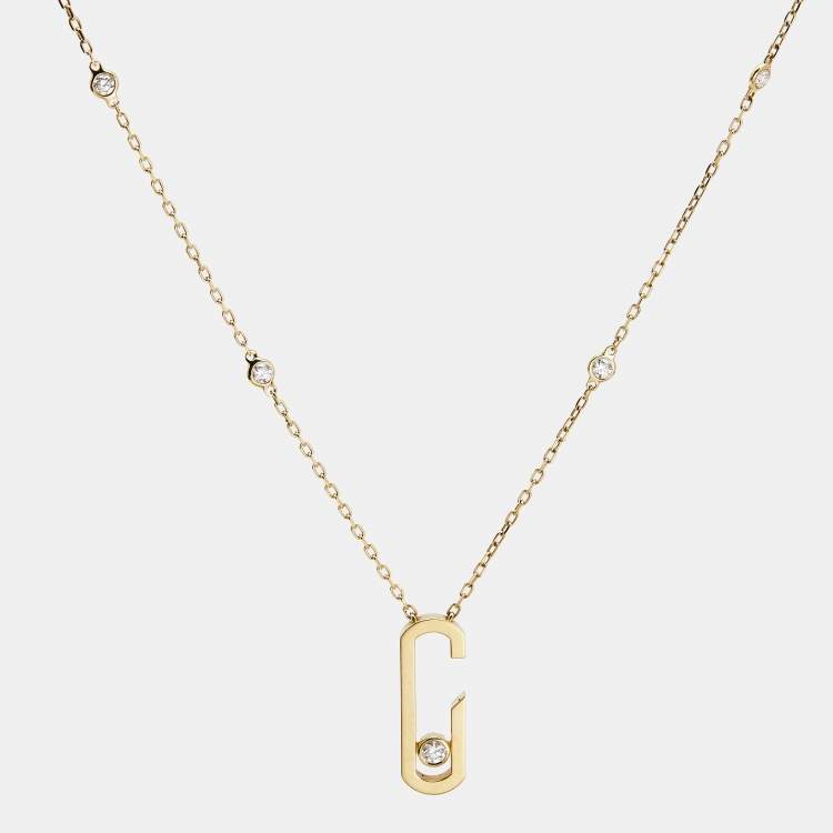 Pre Owned Messika By Gigi Hadid Move Addiction Diamond 18K Yellow Gold Pendant Necklace