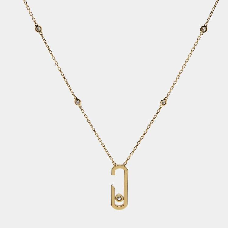 Pre Owned Messika By Gigi Hadid Move Addiction Diamond 18K Yellow Gold Pendant Necklace