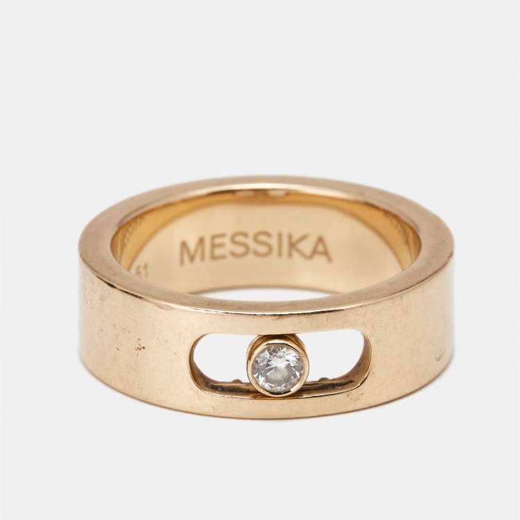 Pre Owned Messika Move Joaillerie Diamond 18k Rose Gold Wedding Ring Size 51