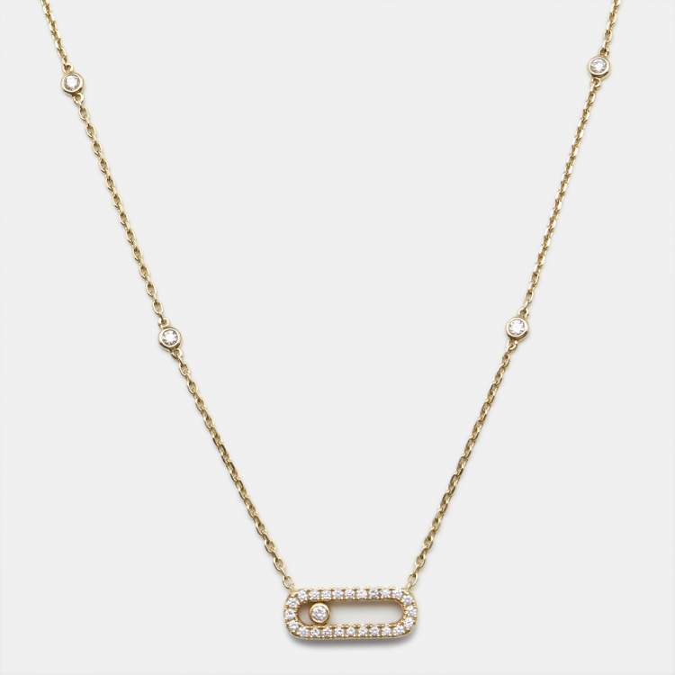 Pre Owned Messika Move Uno Pave Diamonds 18k Yellow Gold Necklace
