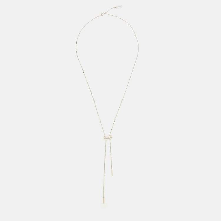 Pre Owned Messika Cravate Move Uno Diamond 18K White Gold Tie Necklace 
