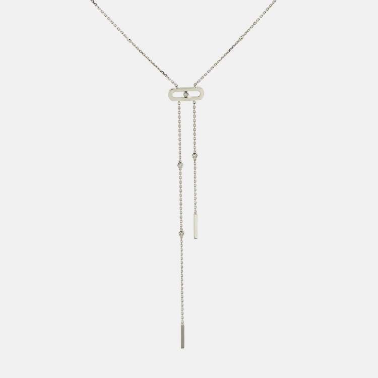 Pre Owned Messika Cravate Move Uno Diamond 18K White Gold Tie Necklace 